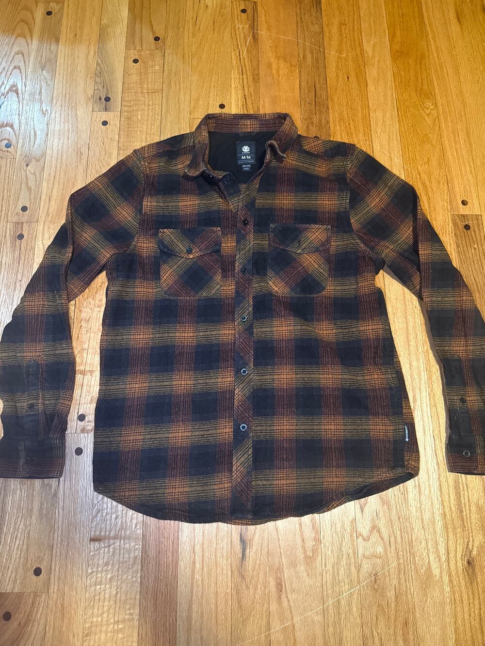 Element Plaid Flannel Shirt Men M Brown Black 100% Cotton Skate Button Up Y2K